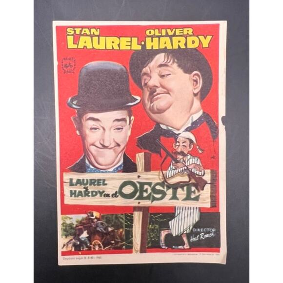 1960 Spanish Laurel and Hardy Movie Herald Handout Way Out West Hollywood - Picture 1 of 3